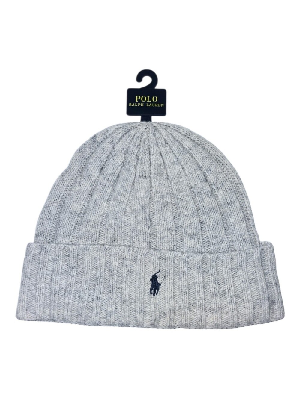 Polo by Ralph Lauren Light Gray Ribbed Knit Beanie with Navy Logo